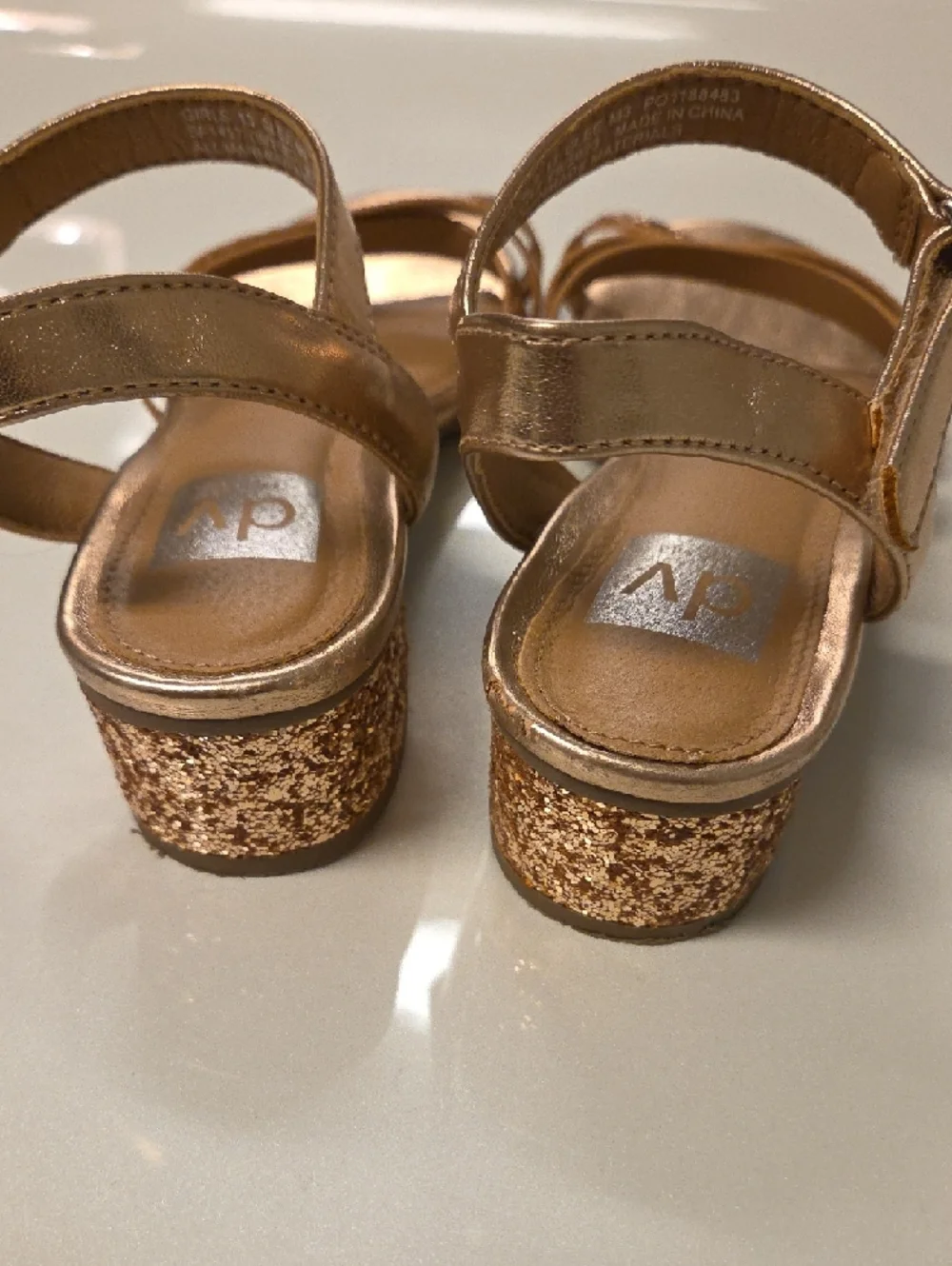 DV by Dolce Vita Rose Gold Glitter Block Heel Sandals